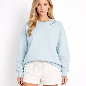 Shop Mainstay Women Montauk Embroidered Crewneck Sweatshirt L Light Blue
